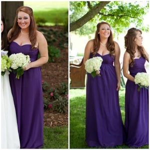 Purple Strapless Bridesmaids Dress Long Maxi